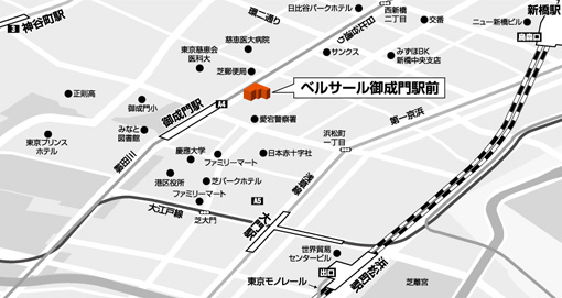 地図：ベルサール御成門駅前
